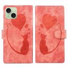 For iPhone 15 Pen Heart Cat Embossed Leather Phone Case(Orange) - 1