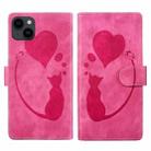 For iPhone 14 Plus Pen Heart Cat Embossed Leather Phone Case(Pink) - 1