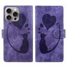 For iPhone 14 Pro Pen Heart Cat Embossed Leather Phone Case(Purple) - 1