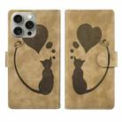 For iPhone 14 Pro Pen Heart Cat Embossed Leather Phone Case(Apricot) - 1