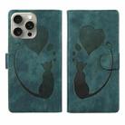 For iPhone 14 Pro Max Pen Heart Cat Embossed Leather Phone Case(Green) - 1