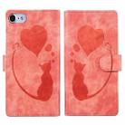 For iPhone 7 / 8 / SE 2022 Pen Heart Cat Embossed Leather Phone Case(Orange) - 1