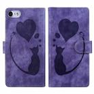 For iPhone 7 / 8 / SE 2022 Pen Heart Cat Embossed Leather Phone Case(Purple) - 1