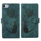 For iPhone 7 / 8 / SE 2022 Pen Heart Cat Embossed Leather Phone Case(Green) - 1