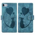 For iPhone 7 / 8 / SE 2022 Pen Heart Cat Embossed Leather Phone Case(Blue) - 1