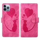 For iPhone 13 Pro Max Pen Heart Cat Embossed Leather Phone Case(Pink) - 1