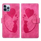 For iPhone 13 Pro Pen Heart Cat Embossed Leather Phone Case(Pink) - 1