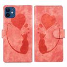 For iPhone 12 Pen Heart Cat Embossed Leather Phone Case(Orange) - 1