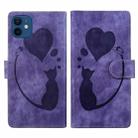 For iPhone 12 Pen Heart Cat Embossed Leather Phone Case(Purple) - 1