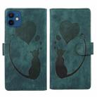 For iPhone 12 Pen Heart Cat Embossed Leather Phone Case(Green) - 1