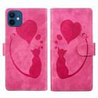 For iPhone 12 Pen Heart Cat Embossed Leather Phone Case(Pink) - 1