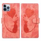 For iPhone 12 Pro Pen Heart Cat Embossed Leather Phone Case(Orange) - 1