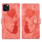 For iPhone 11 Pro Max Pen Heart Cat Embossed Leather Phone Case(Orange) - 1