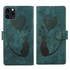 For iPhone 11 Pro Max Pen Heart Cat Embossed Leather Phone Case(Green) - 1