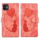 For iPhone 11 Pen Heart Cat Embossed Leather Phone Case(Orange) - 1