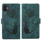 For iPhone 11 Pen Heart Cat Embossed Leather Phone Case(Green) - 1
