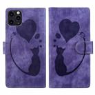 For iPhone 11 Pro Pen Heart Cat Embossed Leather Phone Case(Purple) - 1