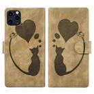 For iPhone 11 Pro Pen Heart Cat Embossed Leather Phone Case(Apricot) - 1