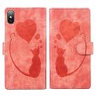 For iPhone X / XS Pen Heart Cat Embossed Leather Phone Case(Orange) - 1