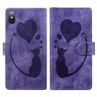 For iPhone X / XS Pen Heart Cat Embossed Leather Phone Case(Purple) - 1