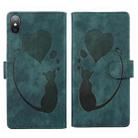 For iPhone X / XS Pen Heart Cat Embossed Leather Phone Case(Green) - 1