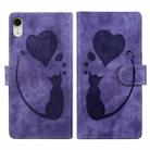 For iPhone XR Pen Heart Cat Embossed Leather Phone Case(Purple) - 1