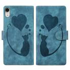 For iPhone XR Pen Heart Cat Embossed Leather Phone Case(Blue) - 1