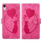 For iPhone XR Pen Heart Cat Embossed Leather Phone Case(Pink) - 1