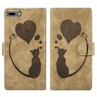 For iPhone 7 Plus / 8 Plus Pen Heart Cat Embossed Leather Phone Case(Apricot) - 1