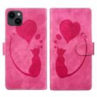 For iPhone 13 mini Pen Heart Cat Embossed Leather Phone Case(Pink) - 1