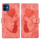 For iPhone 12 mini Pen Heart Cat Embossed Leather Phone Case(Orange) - 1