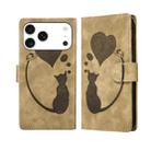 For iPhone 17 Pro Max Pen Heart Cat Embossed Leather Phone Case(Apricot) - 1