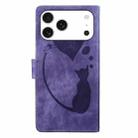 For iPhone 17 Pro Pen Heart Cat Embossed Leather Phone Case(Purple) - 3