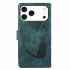 For iPhone 17 Pro Pen Heart Cat Embossed Leather Phone Case(Green) - 3