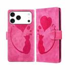 For iPhone 17 Pro Pen Heart Cat Embossed Leather Phone Case(Pink) - 1