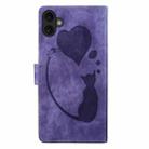 For iPhone 17 Pen Heart Cat Embossed Leather Phone Case(Purple) - 3