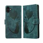 For iPhone 17 Pen Heart Cat Embossed Leather Phone Case(Green) - 1
