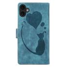 For iPhone 17 Pen Heart Cat Embossed Leather Phone Case(Blue) - 3