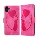 For iPhone 17 Pen Heart Cat Embossed Leather Phone Case(Pink) - 1