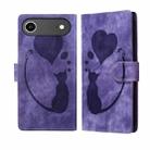 For iPhone 17 Air Pen Heart Cat Embossed Leather Phone Case(Purple) - 1