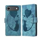 For iPhone 17 Air Pen Heart Cat Embossed Leather Phone Case(Blue) - 1
