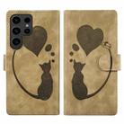 For Samsung Galaxy S24 Ultra 5G Pen Heart Cat Embossed Leather Phone Case(Apricot) - 1