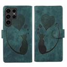 For Samsung Galaxy S24 Ultra 5G Pen Heart Cat Embossed Leather Phone Case(Green) - 1