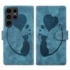 For Samsung Galaxy S24 Ultra 5G Pen Heart Cat Embossed Leather Phone Case(Blue) - 1