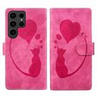 For Samsung Galaxy S24 Ultra 5G Pen Heart Cat Embossed Leather Phone Case(Pink) - 1