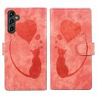 For Samsung Galaxy S24+ 5G Pen Heart Cat Embossed Leather Phone Case(Orange) - 1