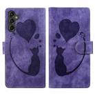 For Samsung Galaxy S24+ 5G Pen Heart Cat Embossed Leather Phone Case(Purple) - 1