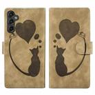 For Samsung Galaxy S24+ 5G Pen Heart Cat Embossed Leather Phone Case(Apricot) - 1