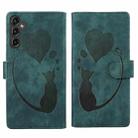 For Samsung Galaxy S24+ 5G Pen Heart Cat Embossed Leather Phone Case(Green) - 1