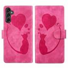 For Samsung Galaxy S24+ 5G Pen Heart Cat Embossed Leather Phone Case(Pink) - 1